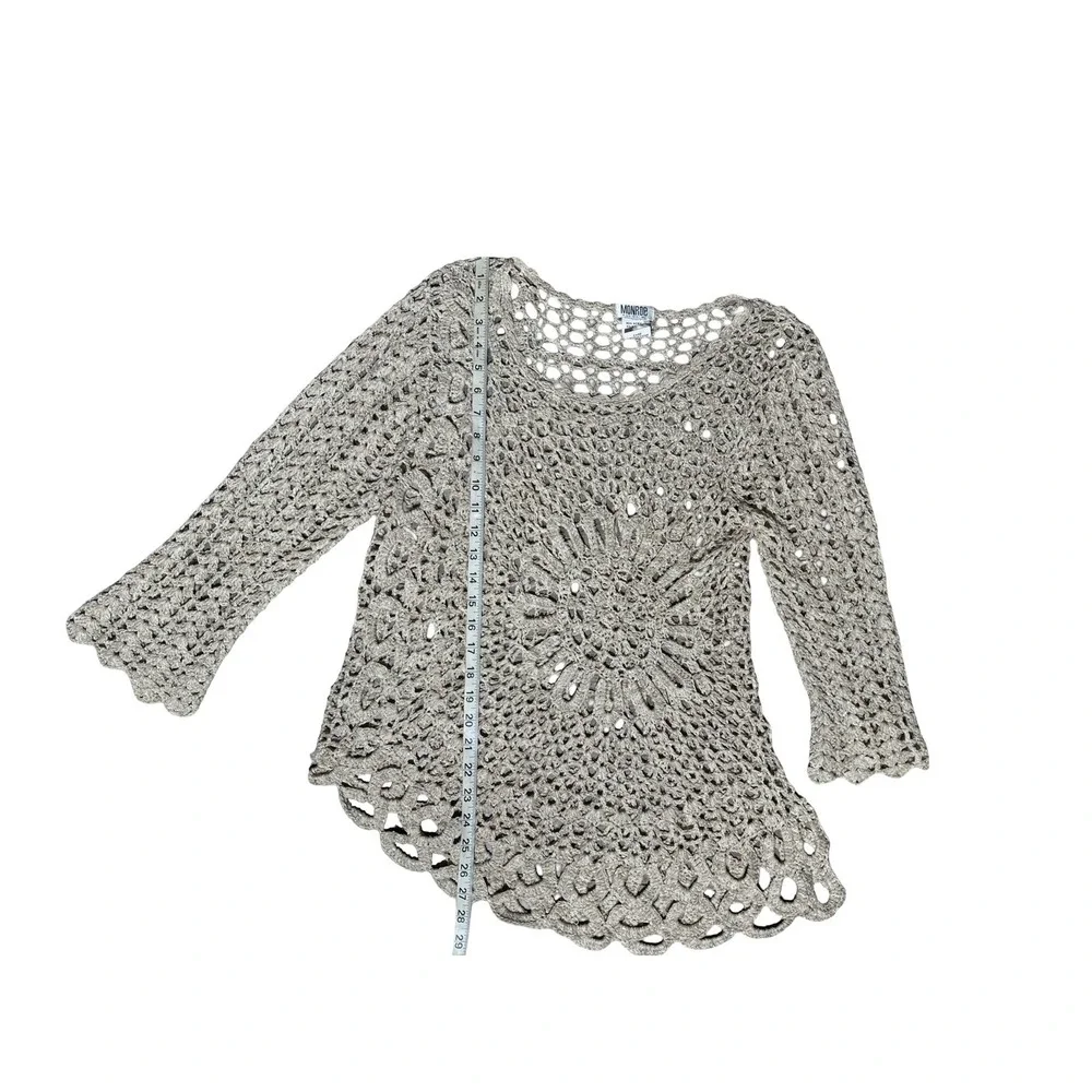 Monroe & Main Crochet Knit Shrug Cardigan Beige Boho Open Front Women S - Picture 3 of 7